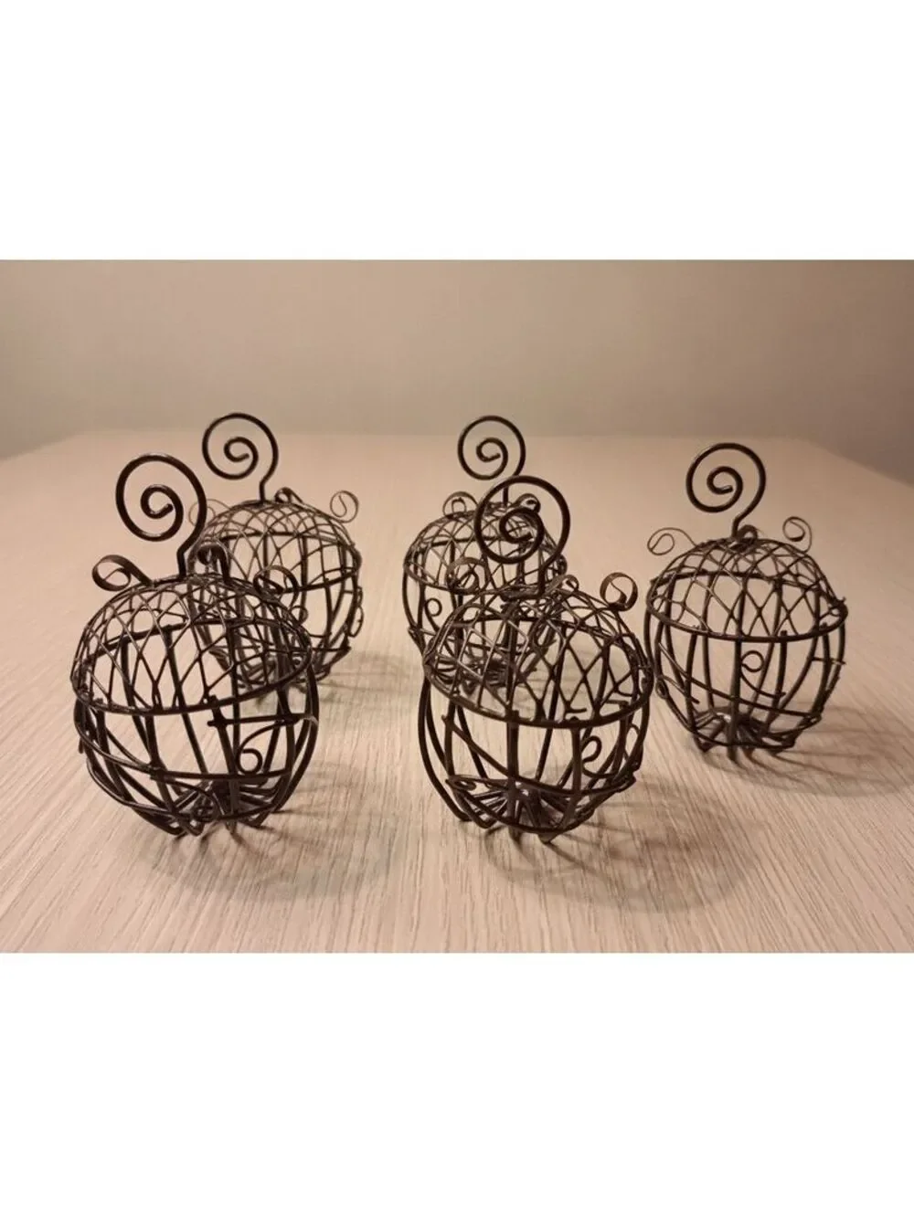 Set of 5 Fall Rustic Brown Metal Wire Cage Pumpkin Place Card Holders